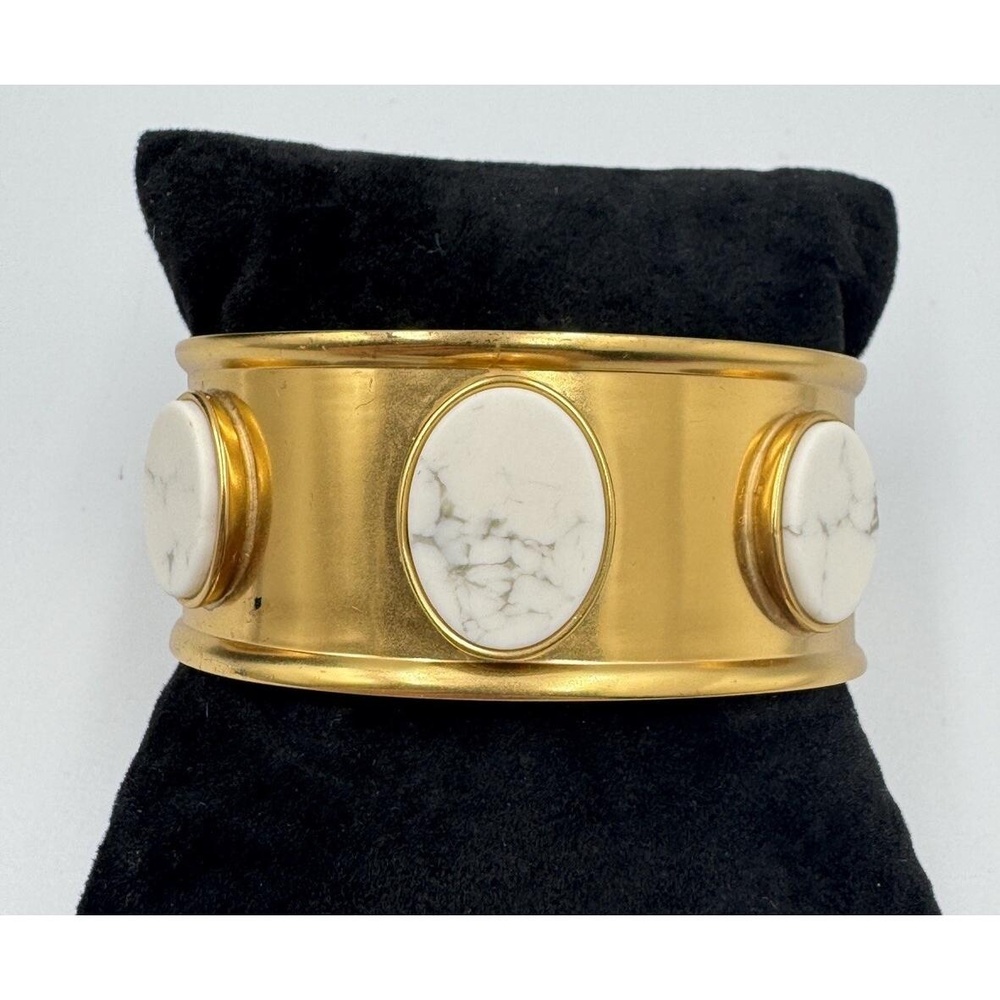 Kate Spade Bold Wide Cuff Matte Gold Tone White‎ Oval Stones Stackable Bracelet